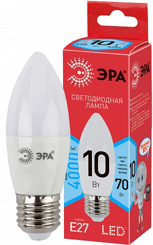ЭРА Лампочка светодиодная RED LINE LED B35-10W-840-E27 R Е27 / E27 10 Вт свеча нейтральный белый свет