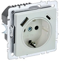 IEK BRITE Роз. с з/к/ш 16А с USB A+C 18Вт РЮш11-1-БрЖ жемч.