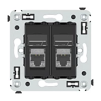 DKC Компьютерная розетка RJ-45 в стену, кат.6 экранированная двойная,"Avanti", "Черный матовый"