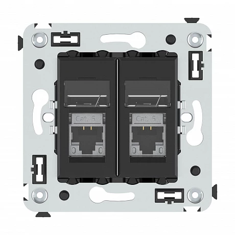 DKC Компьютерная розетка RJ-45 в стену, кат.6 экранированная двойная,"Avanti", "Черный матовый"