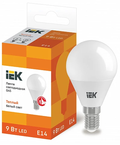 IEK Лампа светодиодная ECO G45 шар 9Вт 230В 3000К E14