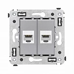 DKC Компьютерная розетка RJ-45 без шторки в стену, кат.6А двойная, "Avanti", "Закаленная сталь"