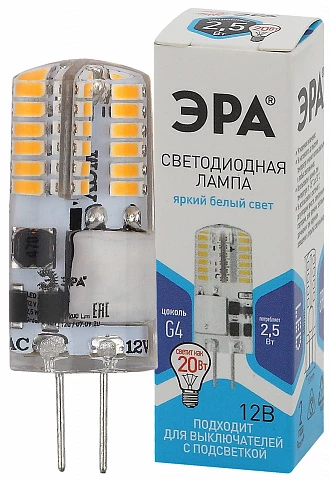 ЭРА LED-JC-2,5W-12V-SLC-840-G4 Лампа светодиодная (диод, капсула, 2,5Вт, нейтр, G4) (20/500/24500)