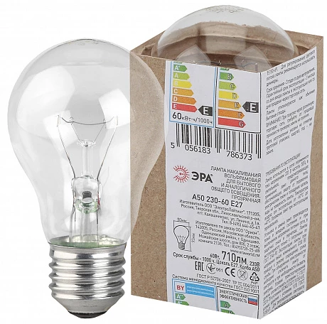 ЭРА A50 60-230-E27 A50 груша 60Вт 230В Е27 в гофре