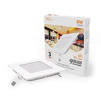 Gauss Светильник Slim квадрат 6W 360lm 3000K 180-265V IP20 монтаж Ø105*105 120*120*22 LED