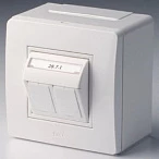 DKC Коробка в сборе с 2 розетками RJ45, кат.5е  (телефон / компьютер), белая