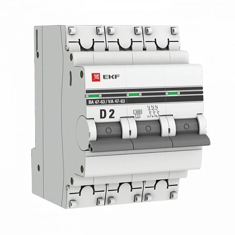 EKF PROxima ВА 47-63 Автоматический выключатель  (D) 3P 2А 4,5kA