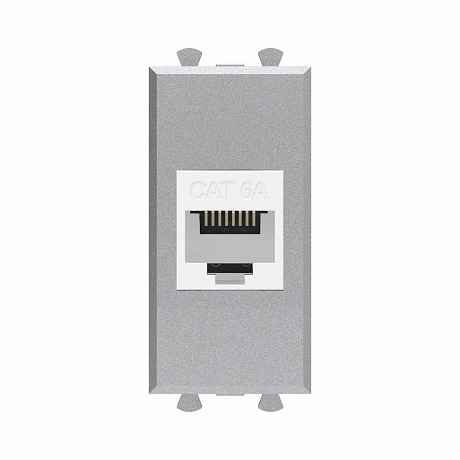 DKC Компьютерная розетка RJ-45 без шторки модульная, кат.6А, "Avanti", "Закаленная сталь", 1 модуль