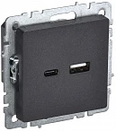 IEK BRITE Роз. USB A+C 18Вт РЮ11-1-БрЧ черн.