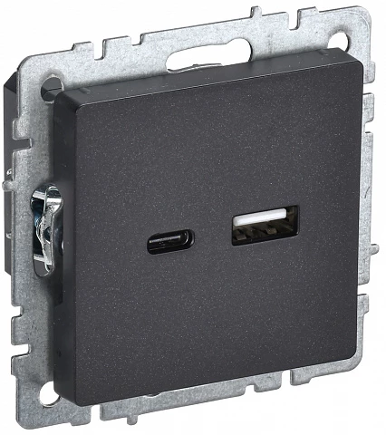IEK BRITE Роз. USB A+C 18Вт РЮ11-1-БрЧ черн.