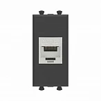 DKC Компьютерная розетка RJ-45 без шторки модульная, кат.6А экранированная, "Avanti", "Черный матовый", 1 модуль