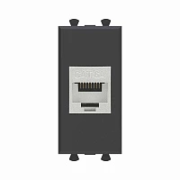 DKC Компьютерная розетка RJ-45 без шторки модульная, кат.6А экранированная, "Avanti", "Черный матовый", 1 модуль