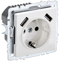 IEK BRITE Роз. с з/к/ш 16А с USB A+A 3,1А РЮш10-2-БрБ бел.