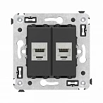 DKC Компьютерная розетка RJ-45 без шторки в стену, кат.6А двойная экранированная, "Avanti", "Черный матовый"