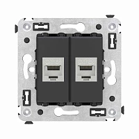 DKC Компьютерная розетка RJ-45 без шторки в стену, кат.6А двойная экранированная, "Avanti", "Черный матовый"
