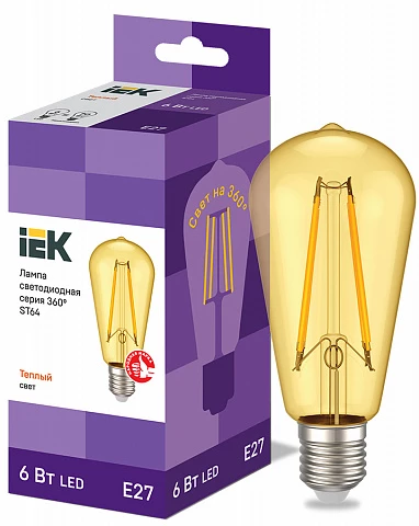 IEK Лампа LED ST64 золото 6Вт 230В 2700К E27 серия 360°