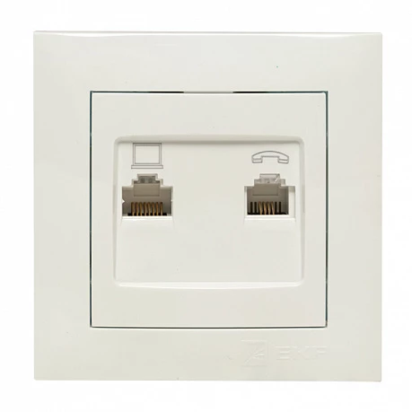 EKF PROxima Валенсия розетка RJ-45+RJ11 2-местная белая