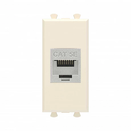 DKC Компьютерная розетка RJ-45 без шторки модульная, кат.5е экранированная, "Avanti", "Ванильная дымка", 1 модуль