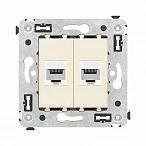 DKC Компьютерная розетка RJ-45 без шторки в стену, кат.6А двойная, "Avanti", "Ванильная дымка"