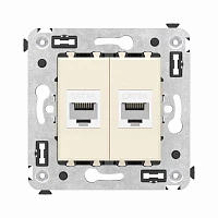 DKC Компьютерная розетка RJ-45 без шторки в стену, кат.6А двойная, "Avanti", "Ванильная дымка"
