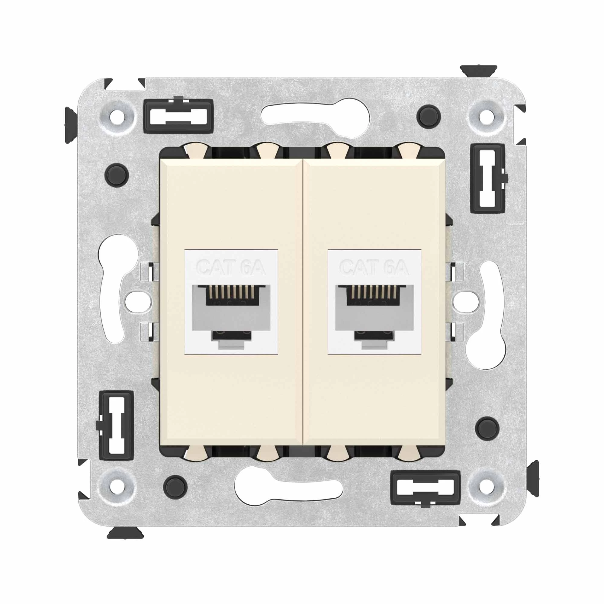 DKC Компьютерная розетка RJ-45 без шторки в стену, кат.6А двойная, "Avanti", "Ванильная дымка"