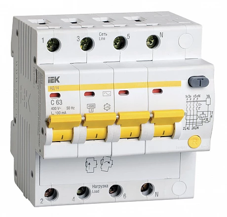 IEK KARAT Дифференциальный автоматический выключатель АД14 4Р 63А 100мА