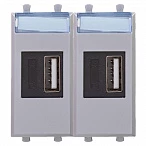 DKC USB зарядное устройство модульное,  "Avanti", "Закаленная сталь", 2модуля