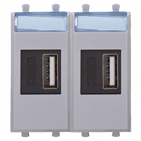 DKC USB зарядное устройство модульное,  "Avanti", "Закаленная сталь", 2модуля