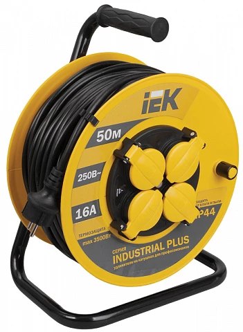 IEK INDUSTRIAL PLUS Катушка УК50 с т/з 4 места 2Р+PЕ/50метров 3х1,5мм2 IP44 Industrial plus