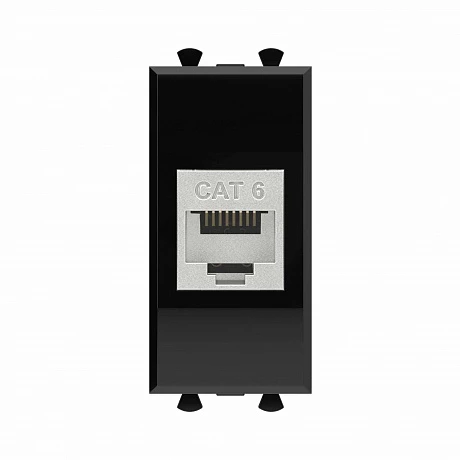 DKC Компьютерная розетка RJ-45 без шторки модульная, кат.6 экранированная, "Avanti", "Черный квадрат", 1 модуль
