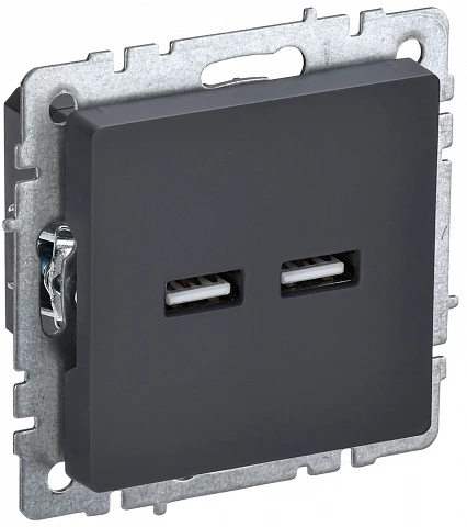 IEK BRITE Роз. USB A+A 3,1А РЮ10-1-БрГ граф.
