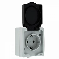 EKF PROxima Венеция Розетка 1-местная 16А с заземлением с крышкой IP54 серый с защ. штор.