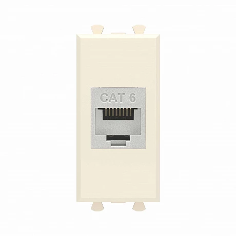 DKC Компьютерная розетка RJ-45 без шторки модульная, кат.6 экранированная, "Avanti", "Ванильная дымка", 1 модуль