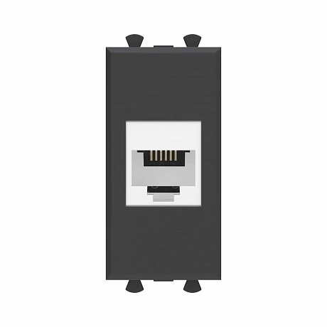 DKC Телефонная розетка RJ-12 без шторки модульная, "Avanti", "Черный матовый", 1 модуль