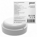 Gauss Св-к светодиодный ECO IP65 D160*53 12W 940lm 4000K ЖКХ кругл c оптико-акустическ. сенс.