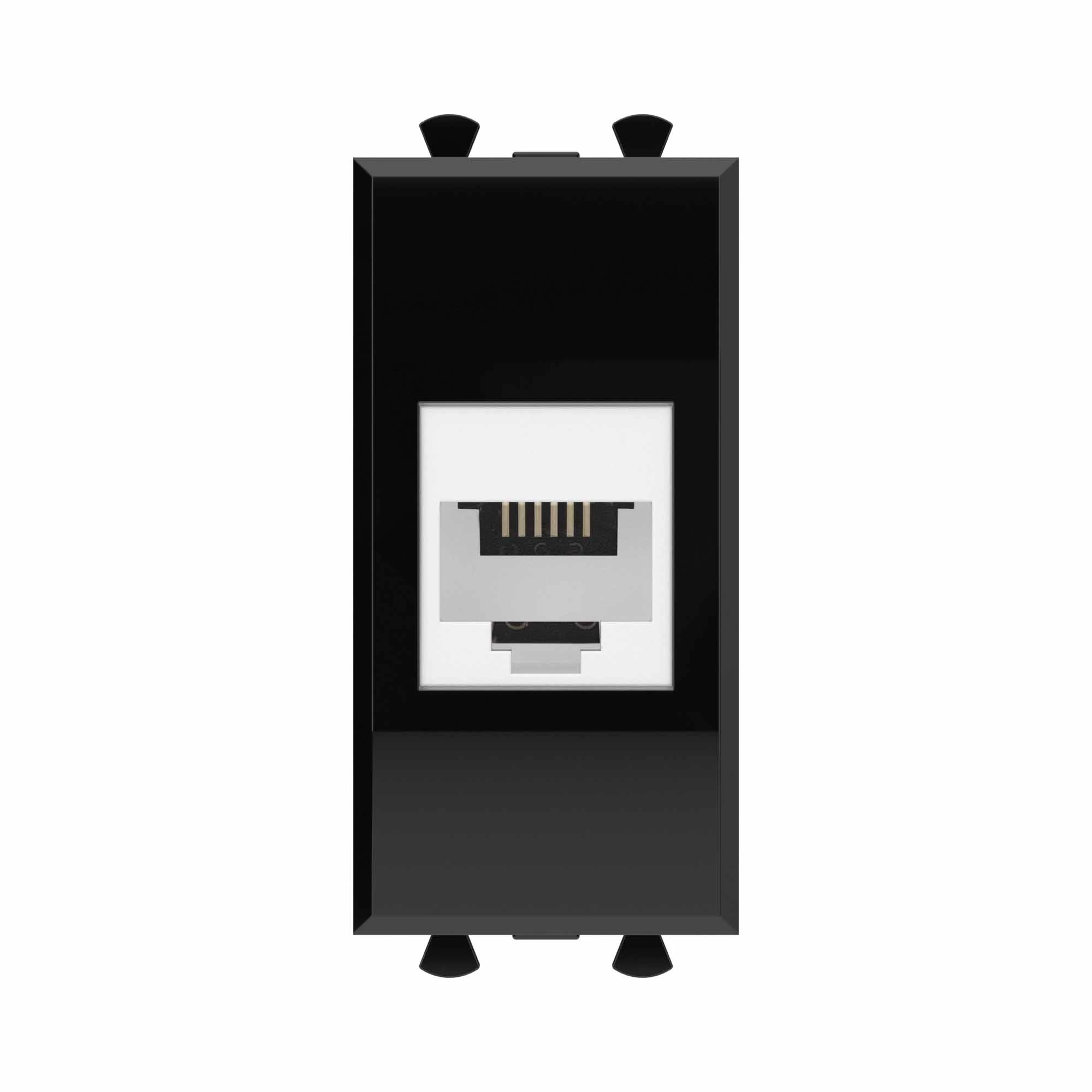 DKC Телефонная розетка RJ-12 без шторки модульная, "Avanti", "Черный квадрат", 1 модуль