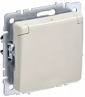 IEK BRITE Розетка 1-местная с заземлением с защитными шторками и крышкой 16А IP20 РСбш10-3-БрКр бежевый