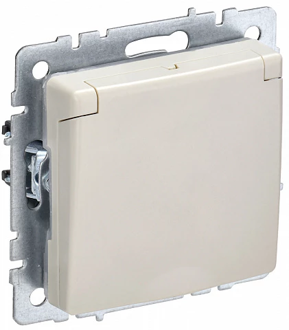 IEK BRITE Розетка 1-местная с заземлением с защитными шторками и крышкой 16А IP20 РСбш10-3-БрКр бежевый