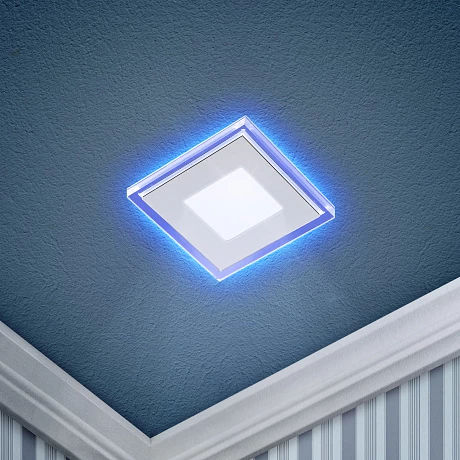 ЭРА LED 4-6 BL Светильник светодиодный квадратный c cиней подсветкой LED 6W 220V 4000K