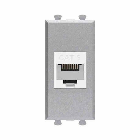 DKC Компьютерная розетка RJ-45 без шторки модульная, кат.6, "Avanti", "Закаленная сталь", 1 модуль