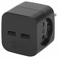 ЭРА Разветвитель электрический ЭРА SP-2-USB-B на 2 розетки 220V + 2xUSB 2400mA, без заземл 10А (черный)