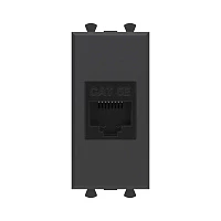 DKC Компьютерная розетка RJ-45 без шторки модульная, кат.5е, "Avanti", "Черный матовый", 1 модуль