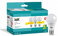IEK Лампа LED A60 шар 11Вт 230В 4000К E27 (3шт/упак)