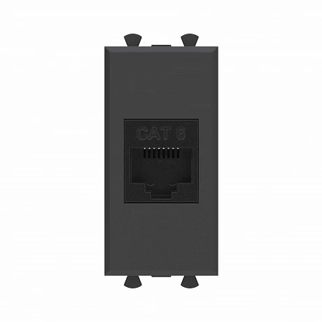 DKC Компьютерная розетка RJ-45 без шторки модульная ,кат.6, "Avanti", "Черный матовый", 1 модуль