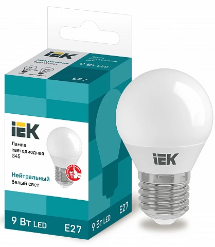 IEK Лампа светодиодная ECO G45 шар 9Вт 230В 4000К E27