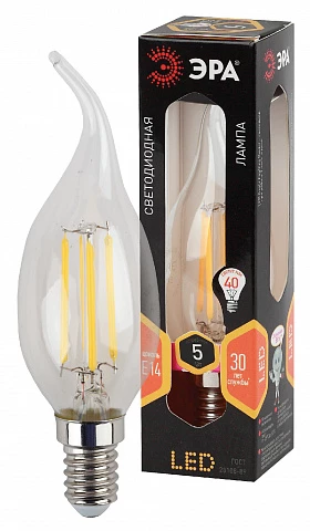 ЭРА F-LED BXS-5W-827-E14 (филамент, свеча на ветру, 5Вт, тепл, E14)