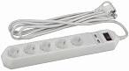 ЭРА USF-5es-1.5m-USB-W Белый Сетевой фильтр базовая защита, с/з, с выкл, 5гн+2USB, 1,5м, ПВС, 10А