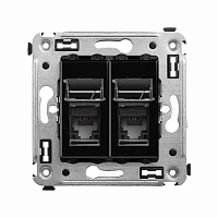 DKC Компьютерная розетка RJ-45 в стену, кат.5e двойная, "Avanti", "Черный квадрат"