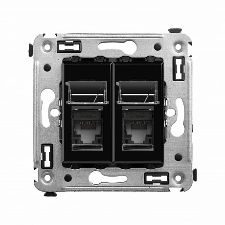 DKC Компьютерная розетка RJ-45 в стену, кат.5e двойная, "Avanti", "Черный квадрат"