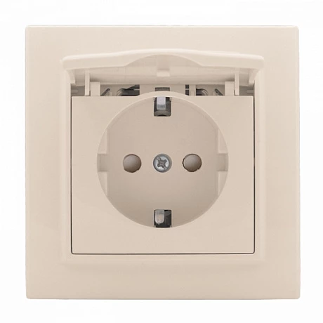 EKF Basic Минск Бежевый Розетка с/з, со шторками и крышкой, 16А, IP44, СП